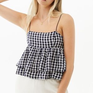 UO Olivia Gingham Tiered Peplum Babydoll Cami